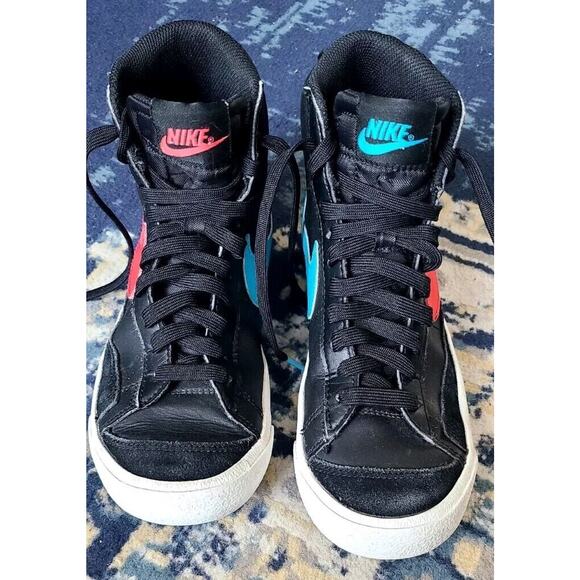 Nike Blazer Mid 77 Black White Blue Red Checks Size 4.5yr - Picture 3 of 8